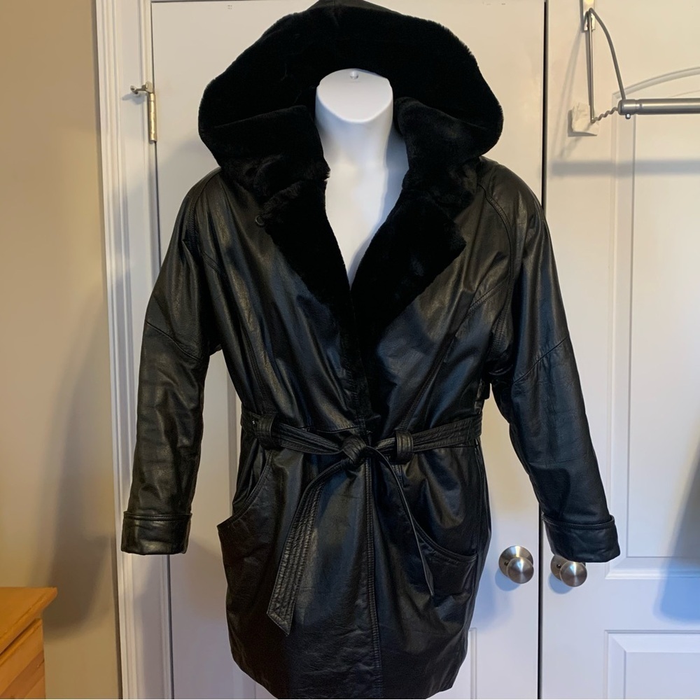 Wilson's Leather Women's Coat, Faux Fur Lining and Hood, Black Size Medium